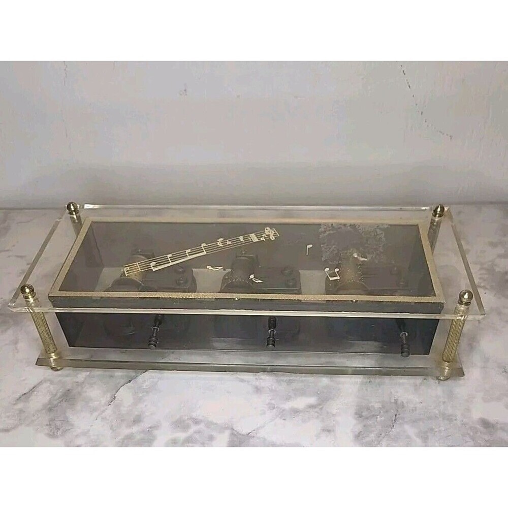 Laurel Vintage Lucite Acrylic Steampunk Music Box 3 Tunes 1970"s Collectible - Picture 3 of 5